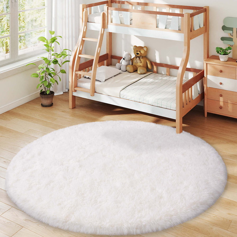 6x6 ft Cream White Round Shag Rugs, Soft Non-slip Fluffy Rug for Bedroom, Living Room, Teen Rooms Home Decor, Round 6'