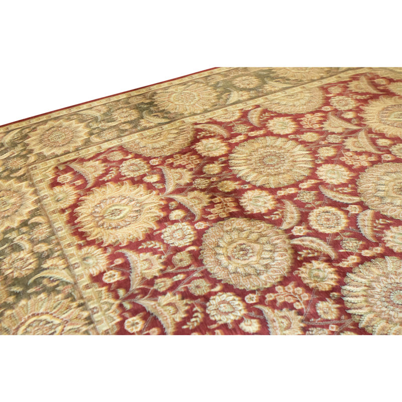 Hand Knotted Wool Area Rug in Rust And Light Green