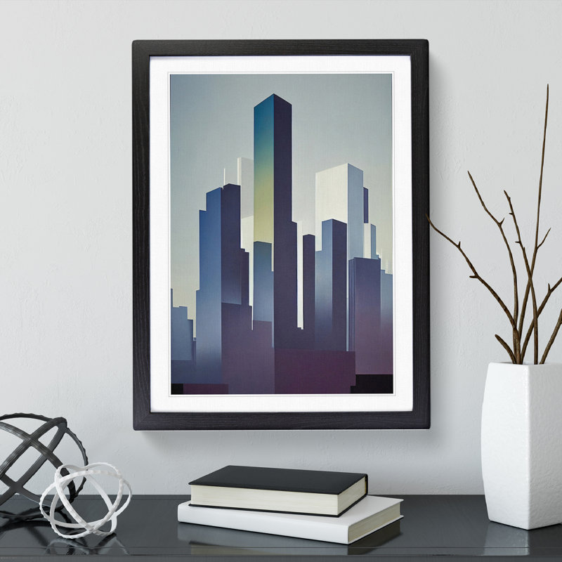 Serene City Skyline No.3 - Framed Print, Black Framed, 64cm H x 46cm W x 2cm D