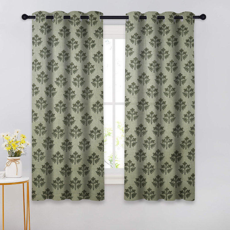 Fabdivine Block Printed Curtains Eyelet Window Drapes for Décor 54x36 Inch-Chahat, 54" W x 96" L