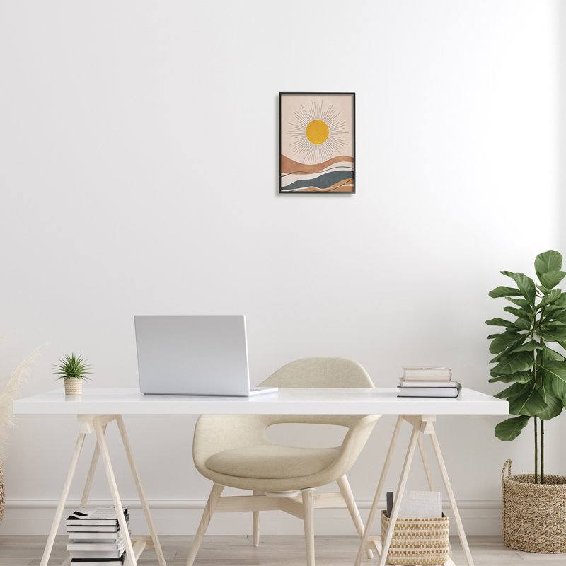 «Abstract Sun Shining Desert Brown Lines» par JJ Design House LLC - impression, Giclée encadrée noir minuit