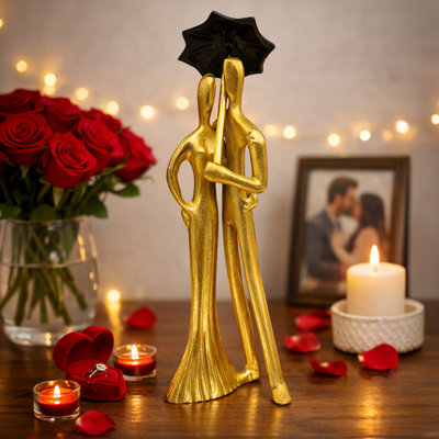 Keiper Romantic Couple Sculpture – Modern Abstract Love Figurine, Handmade Aluminum Valentine’s Day Décor Gift for Anniversary, Wedding, Living Room or Bedroom