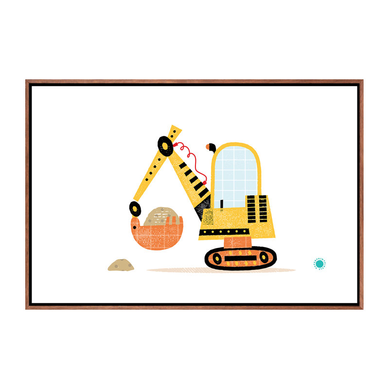 Excavator - impression d'art graphique, Pas de tapis, H 18 po x l 26 po x P 1,5 po, Toile avec cadre brun