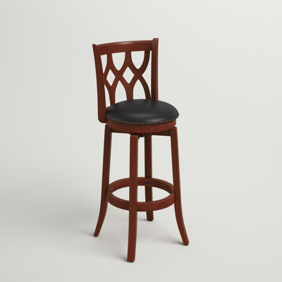 Harold Swivel Upholstered Faux Leather Counter Stool with Solid Wood Frame