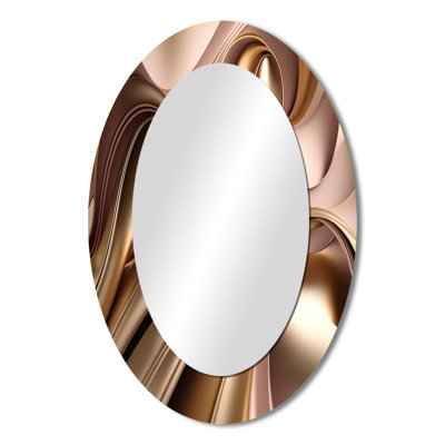 Smooth Liquid In Soft Shades Of Gold And Taupe IV - Abstract Oval Decorative Mirror On Metal