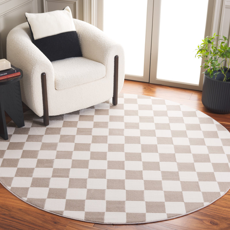 Leeni Performance Checkered Rug, Round 6'7"