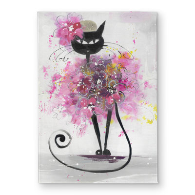 Cartoon Cat with Pink Flowers - Indoor Outdoor Door Mat