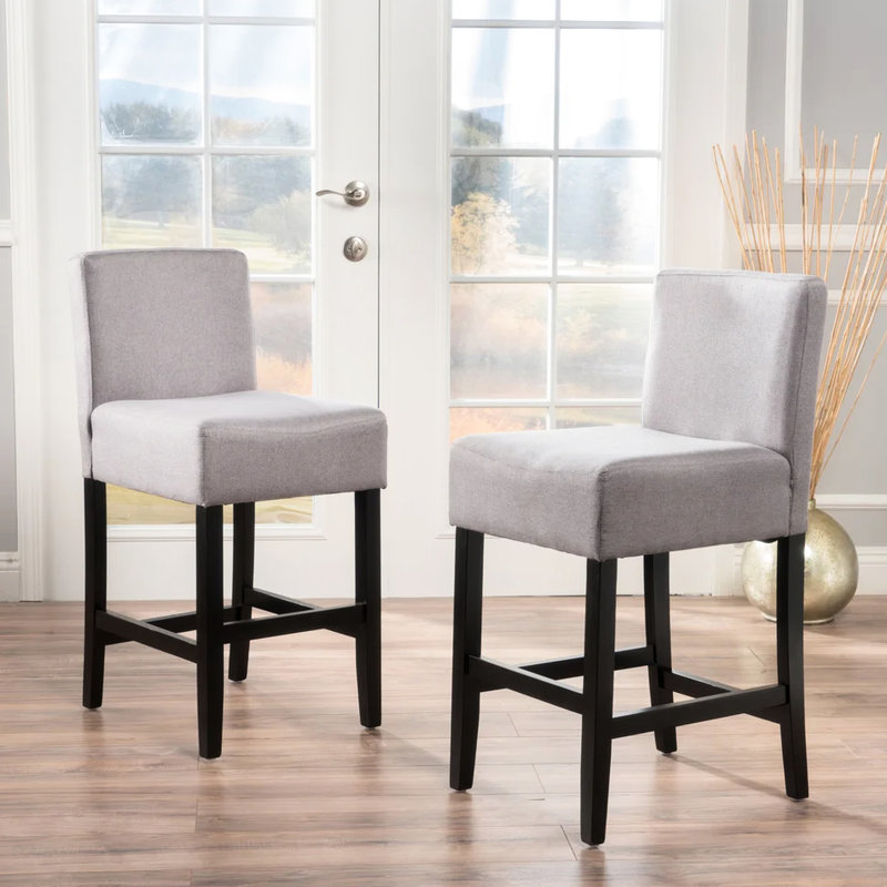 2 tabourets de comptoir Kd, de couleur grise, P 17,75 po x l 23,20 po x l 37,73 po, structure en bois massif, tissu à 100%, option de style K - P 17,75 po x l 23,2 po x H 37,73 po, pieds, revêtement, élégant pour tous les traits