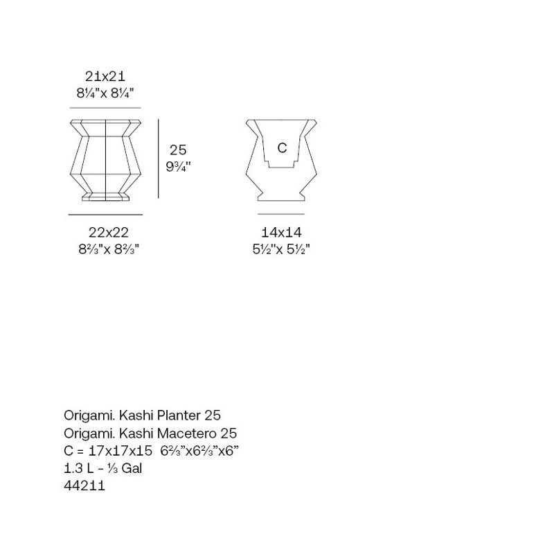 Origami - Kashi Planter, Gray, 9.75" H x 8.5" W x 8.5" D