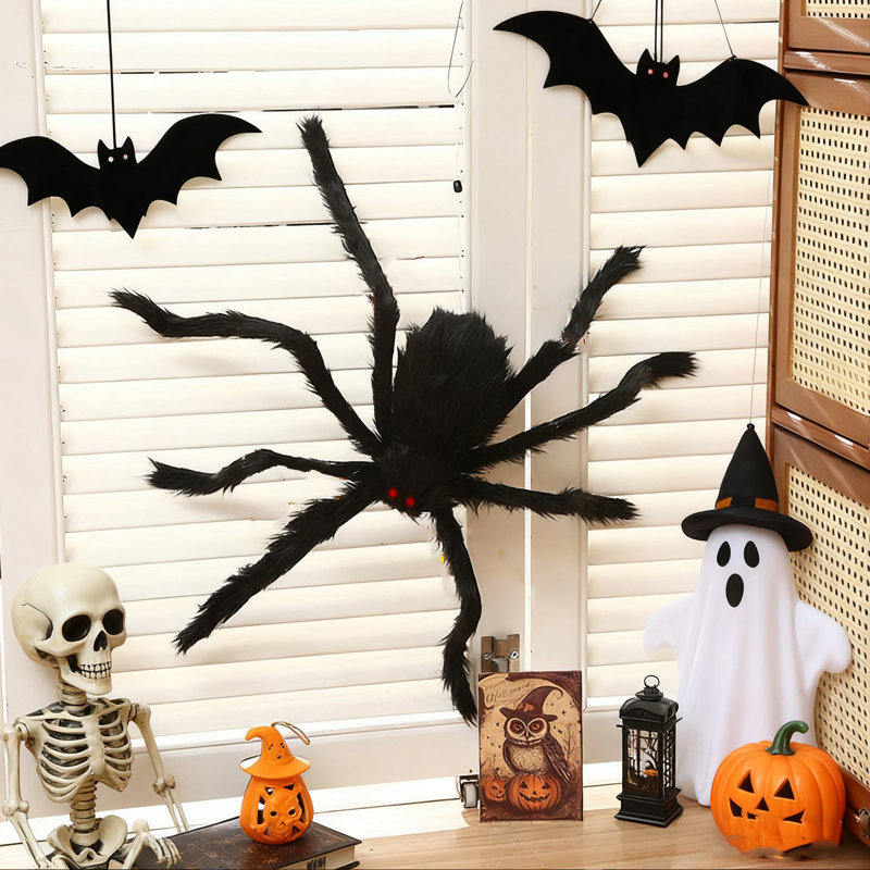 Araignée velue d'Halloween 30 cm, décoration d'araignée effrayante réaliste avec toile d'araignée pour la décoration intérieure et extérieure