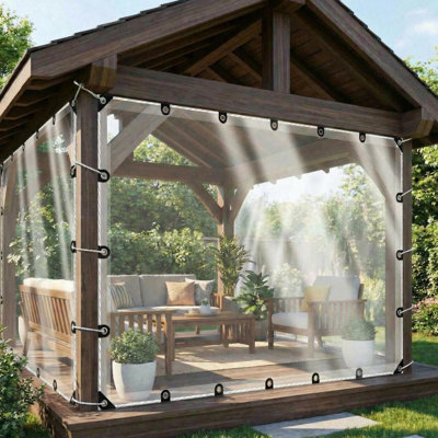 Heavy Duty Clear Tarp - 14Mil PVC Vinyl Waterproof - Heat-Sealed Edges, Rustproof Grommets - Tear-Resistant Transparent Cover for Patio, Greenhouse, Outdoor Enclosures - Includes Ropes,8ftx8ft