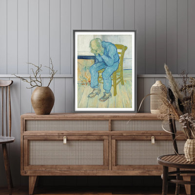 Vintage Portrait Wall Art, Framed Painting of a Thoughtful Elderly Man