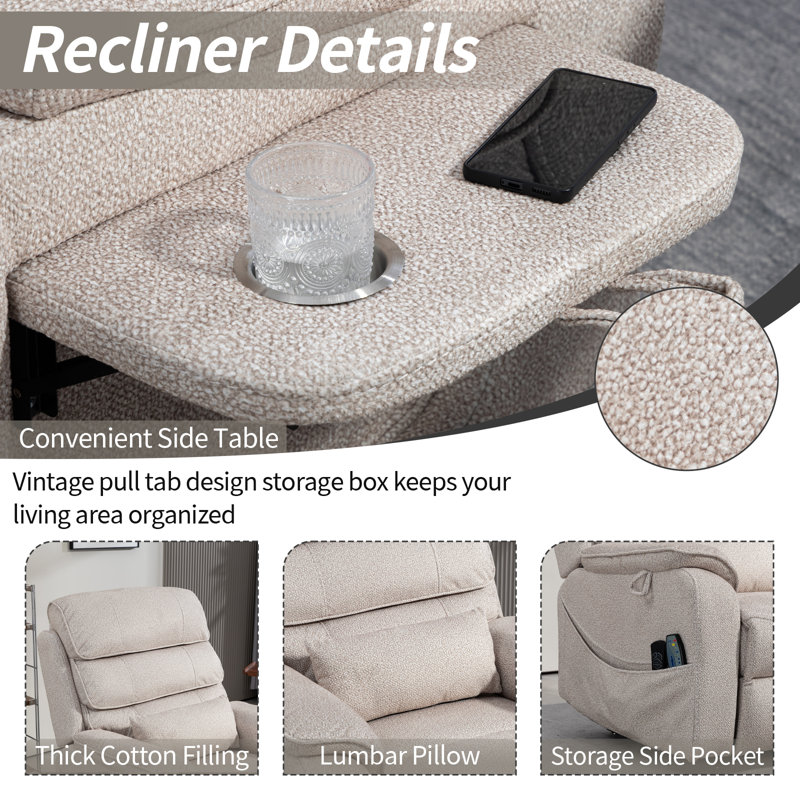 Lay Flat Dual Motor Power Lift Recliner With Tray Table,heat And Massage, White