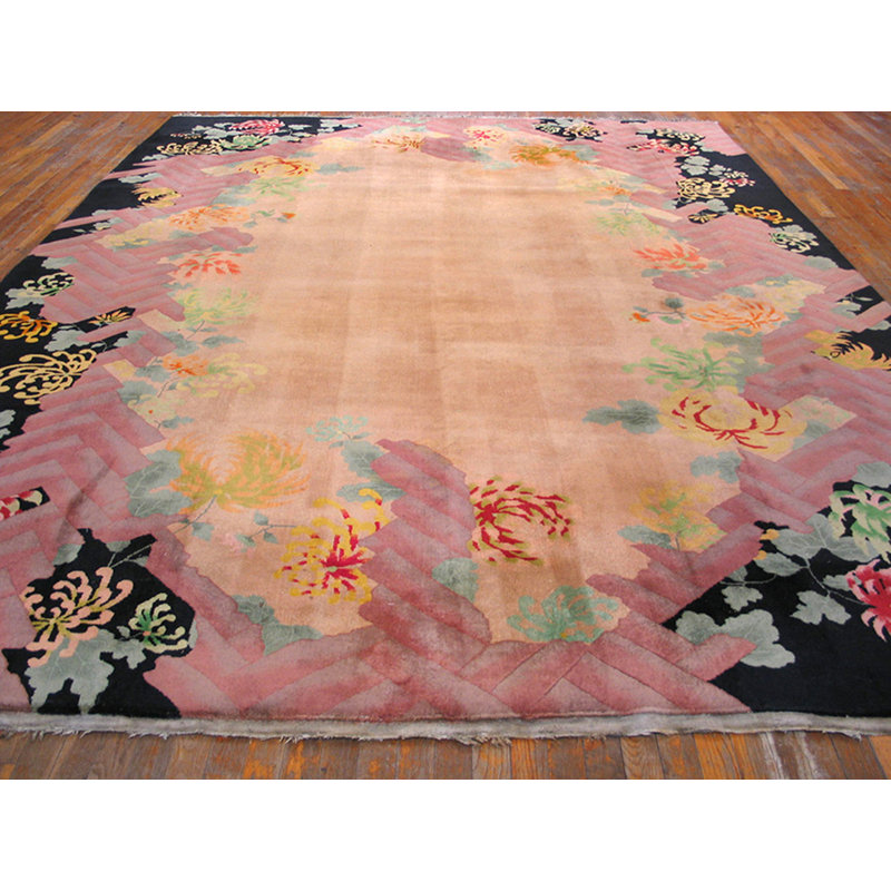 Coral Chinese - Art Deco Antique Wool Knotted 1920s Room Size Rectangle Rug