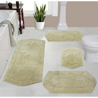 Morissette 100% Cotton Bath Rug, Non-Slip, Quick Dry, Absorbent, Machine Washable - 4 Piece Set