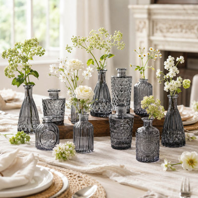 Black Glass Bud Vase Set of 12 for Vintage Centerpieces
