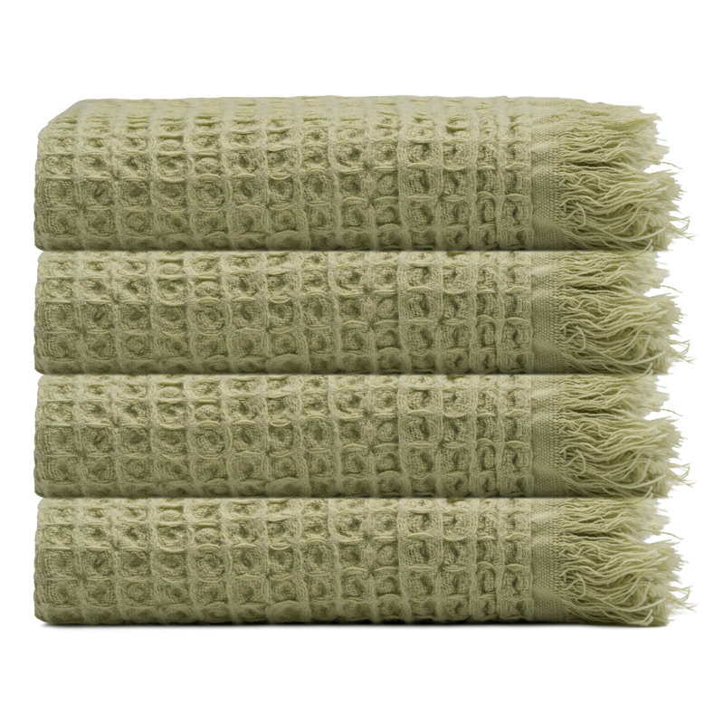 Ensemble de 4 serviettes de cuisine gaufrées en coton Waffle, Green