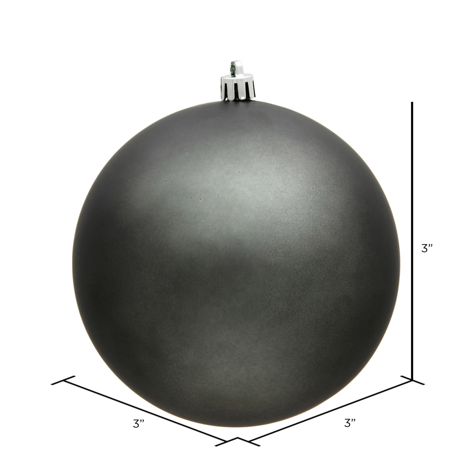 Holiday Décor Ball Ornament, Pewter Matte, 3" H x 3" W x 3" D