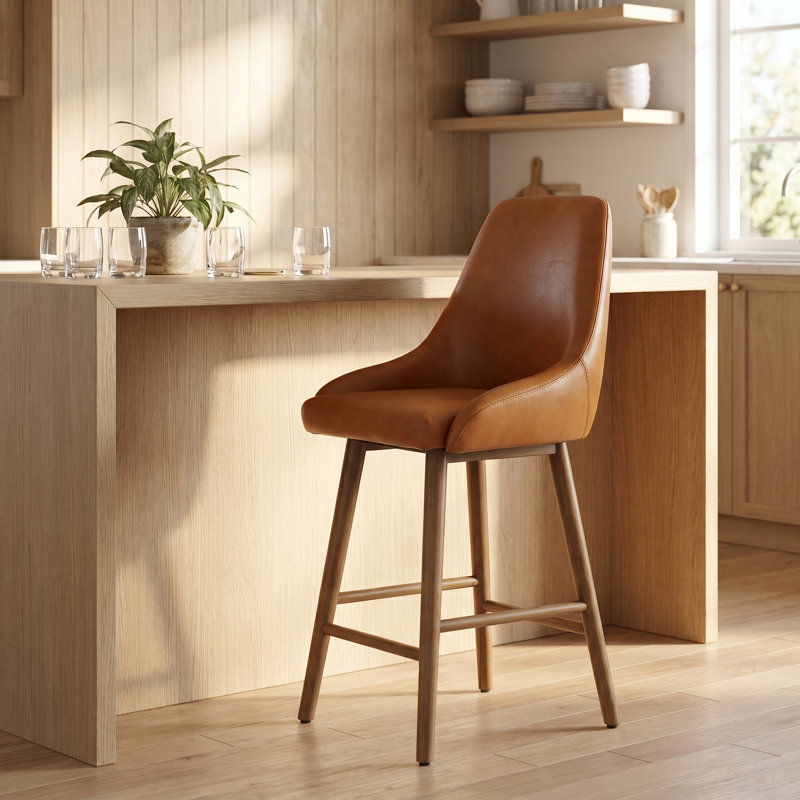 Tabouret de bar rembourré Verano Stoke, Similicuir brun