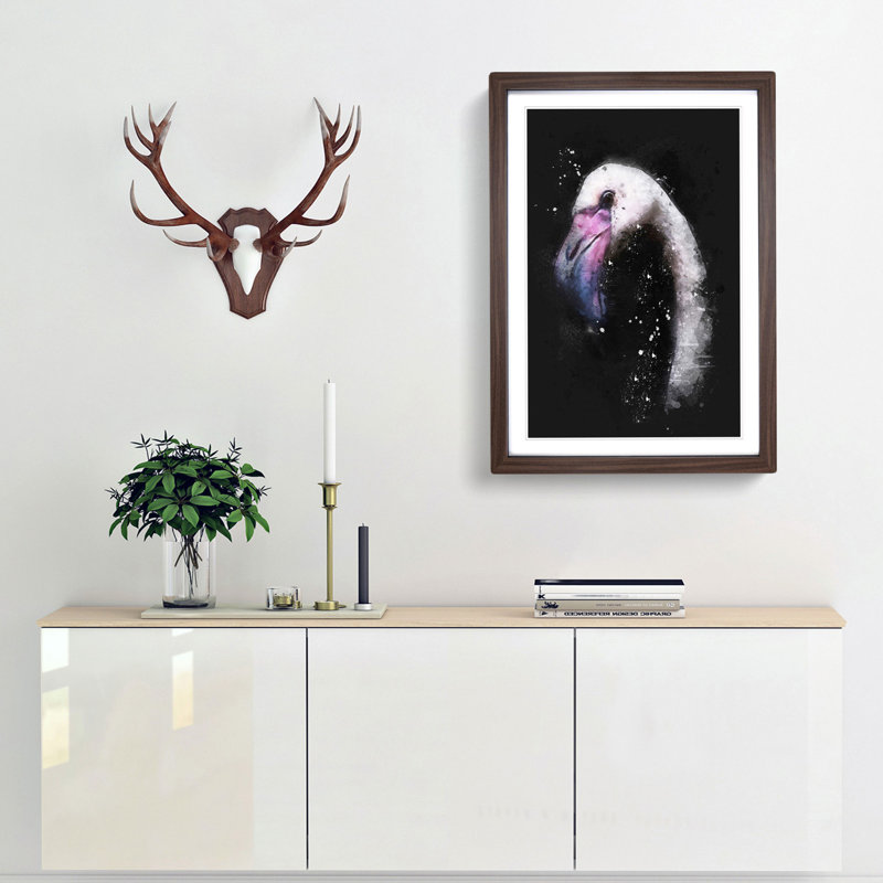 A Pink Flamingo Bird - Picture Frame Graphic Art Print, 63cm H x 45cm W x 2cm D, Walnut Framed