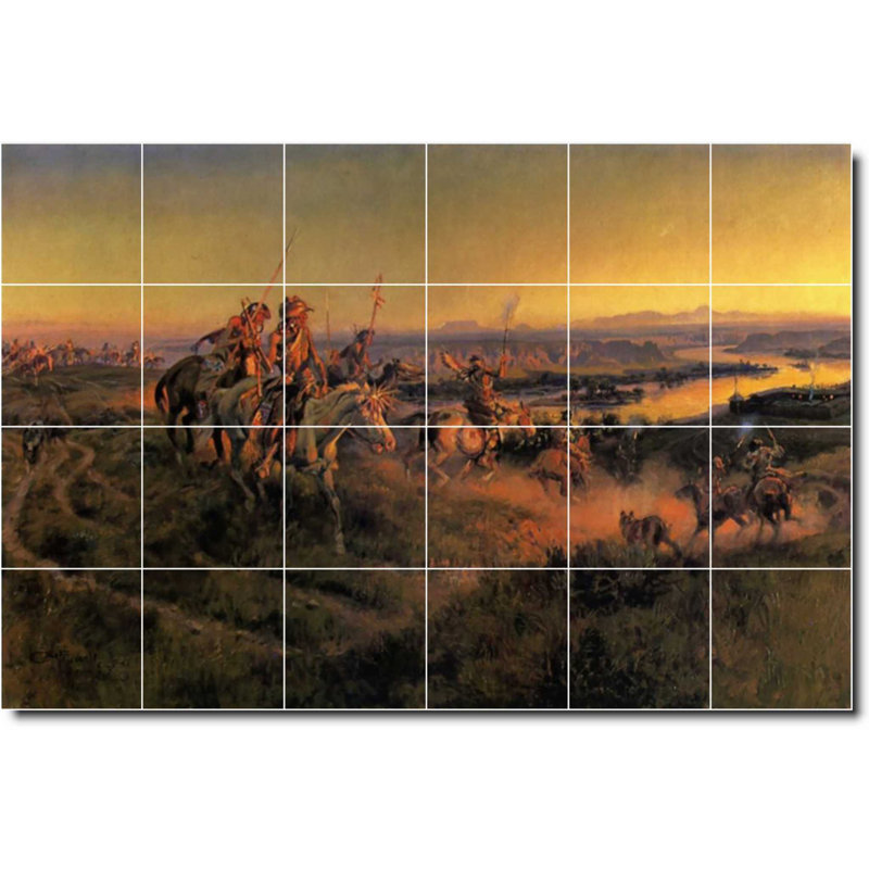 Carreau de céramique décorative 25,5 po x 17 po 4,25 po x 4,25 po, Charles Russell, peinture de paysage W07795