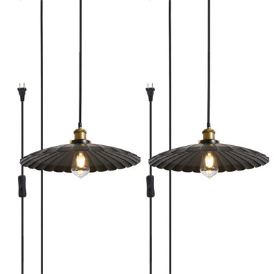 Luminaire suspendu pour canapé, abat-jour rétro en métal noir de 15,7 pouces, interrupteur marche / arrêt pour salle à manger, luminaire suspendu rétro pour ferme, paquet de 2