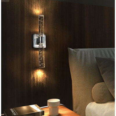 2-Pack Modern Glam Integrated LED Vanity Fixtures with Bubble Crystal Glass Shades Chrome