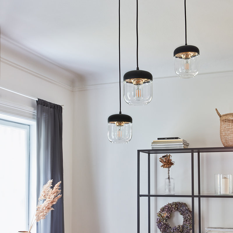 Luminaire suspendu en pot 1 lumière Hisako, Laiton poli, Noir