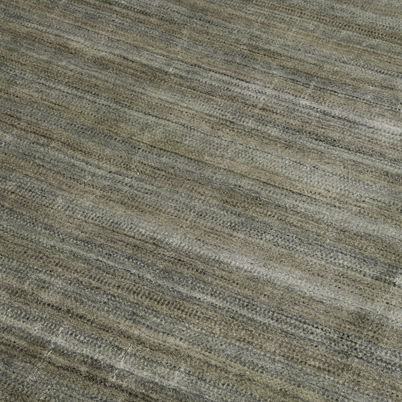 Rayé tissé à plat à la main argent/gris Tapis décoratif en laine Adamsburg, Rectangle 5 pi x 8 pi