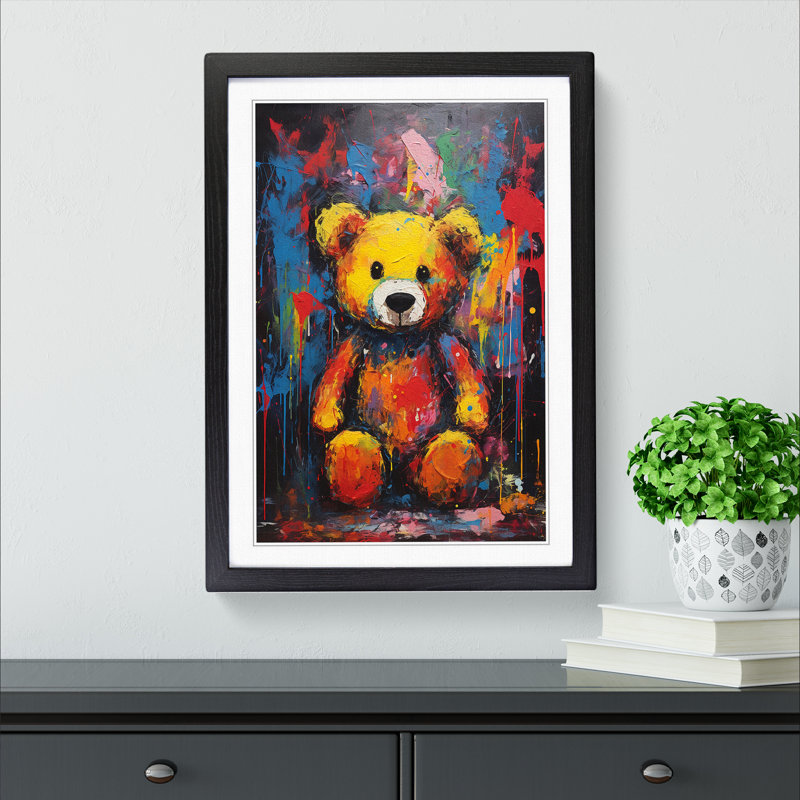 Teddy Bear Expressionism No.2 - Single Picture Frame Print on Wood, Black Framed, 34cm H x 25cm W