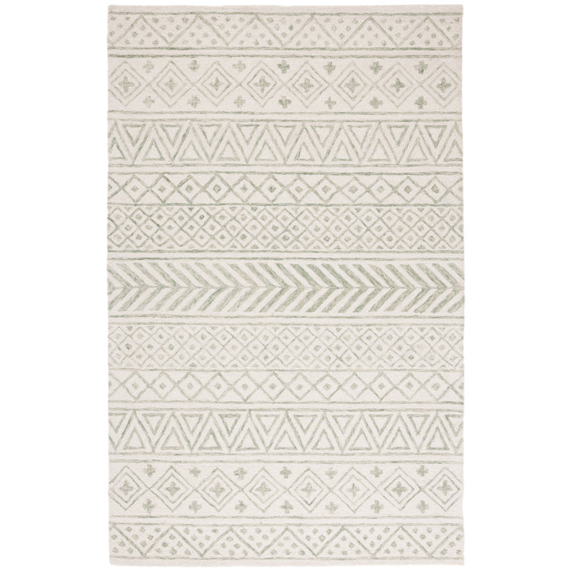 Metro Hand Tufted Wool/Cotton/Latex Geometric Rug in Ivory/Light Green, Rectangle 3' x 5'