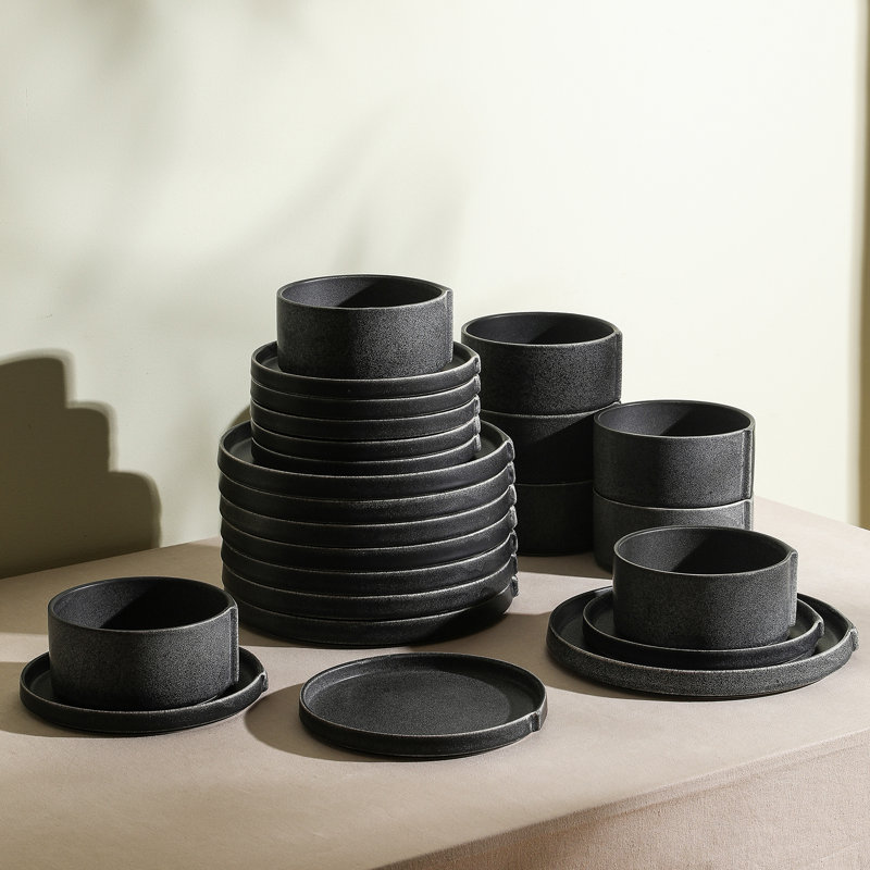 Charcoal Ceramic 24-Piece Dinnerware Set, Service for 8