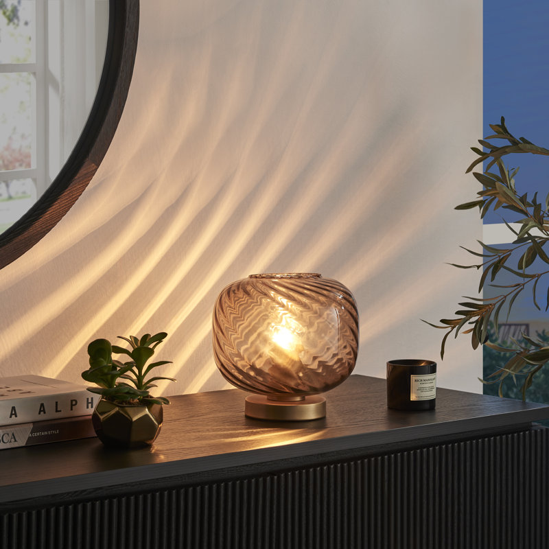 Arelia Small Textured Swirl Brown Glass Touch Dimmable Table Lamp - Vintage Retro Design
