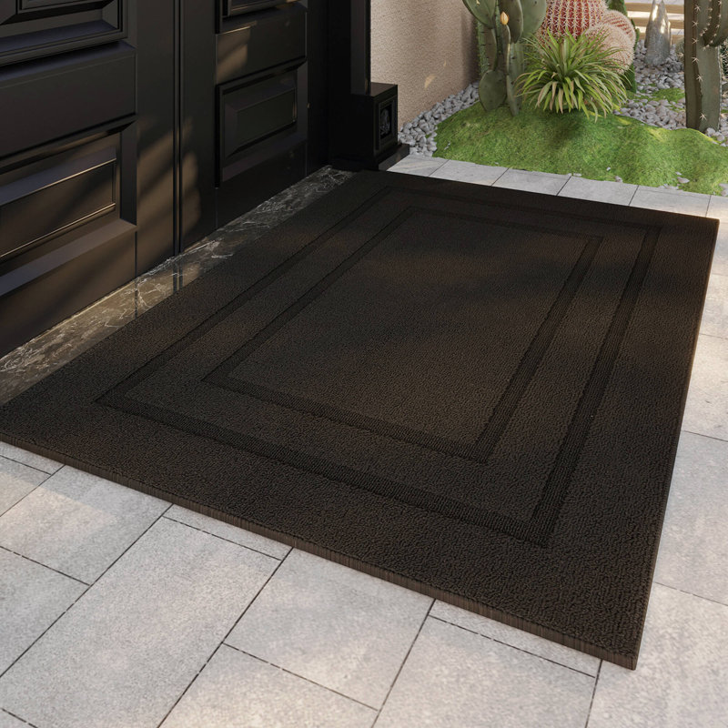 Non-Slip Geometric Indoor / Outdoor Doormat, Black, 40cm W x 60cm L