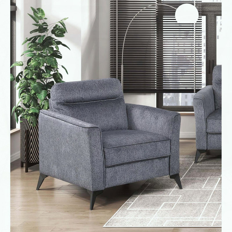 Chaise d'appoint moderne en microfibre, support à ressorts ensachés et pieds en métal noir