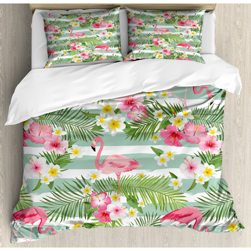 Coastal Polyester Floral Duvet Cover, King Duvet Cover + 2 Shams