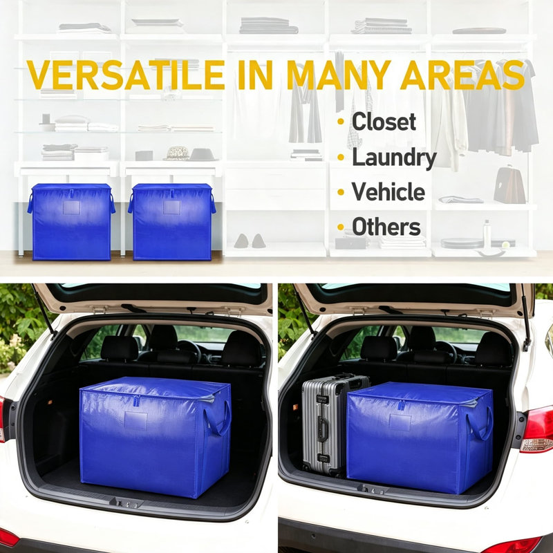 Sacs de déménagement avec fermetures à glissière et poignées de transport pour le rangement robuste, fourre-tout réutilisables pour le déplacement et l'espace compact, sacs de rangement imperméables et pliables