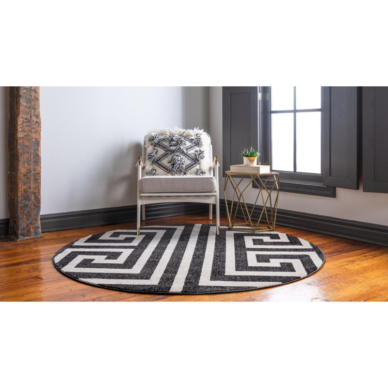 Barreto Performance Black/Beige Rug, Round 6'1"