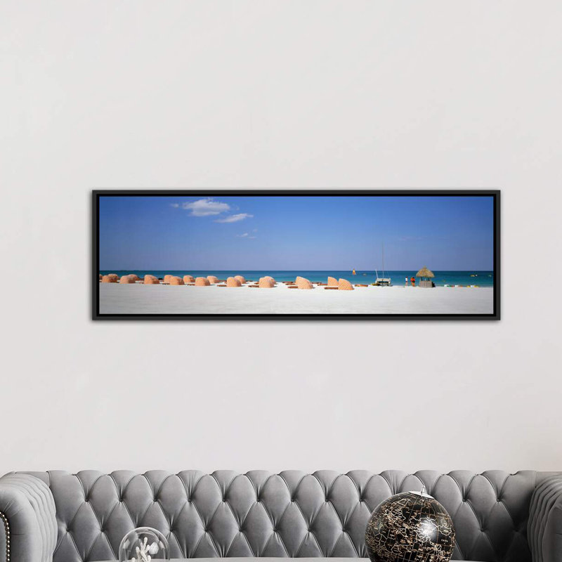 «Beach Scene» - reproduction de photo panoramique, H 20 po x l 60 po x P 1,5 po, Toile avec cadre noir