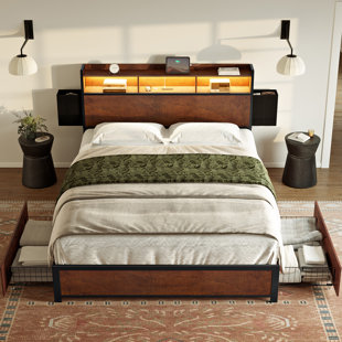 Antioch Bed Frame with Charging Station and LED Light