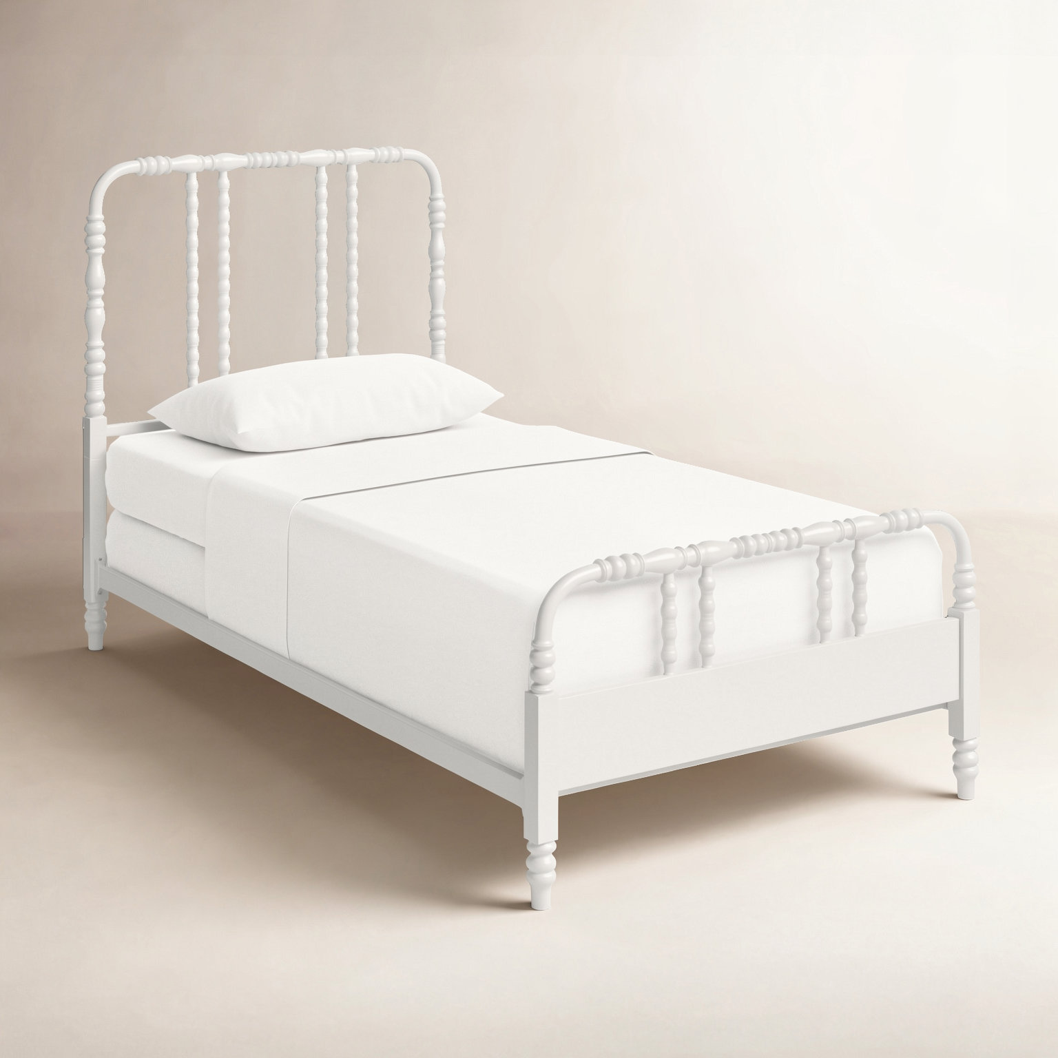 Iron Twin Bed with Spindle Headboard, White