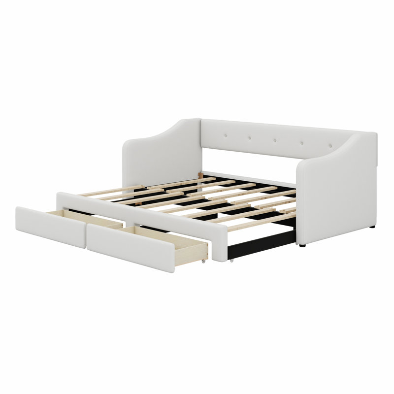 Lit de jour rembourré avec deux tiroirs, Beige