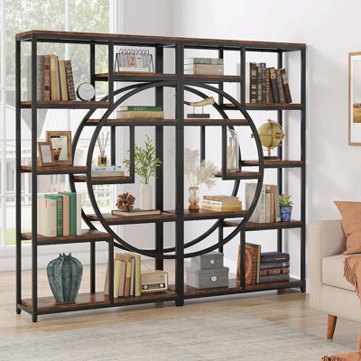 68.89"Height Industrial 5-Tier Rustic Brown & Black Corner Etagere Bookshelf With 9 Open Shelves Storage Organizer For Living Room, Bedroom