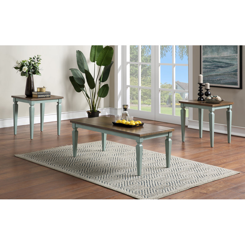 Vosgan 3-Piece Coffee Table Set, Oak/Antique Blue