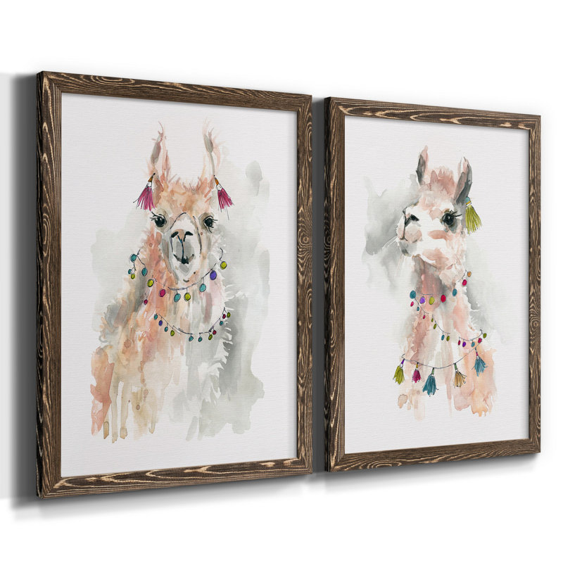 Llama Drama I - ensemble de 2 reproductions d'art, H 20 po x l 17 po x P 1 po, Toile avec cadre érable, Pas de tapis