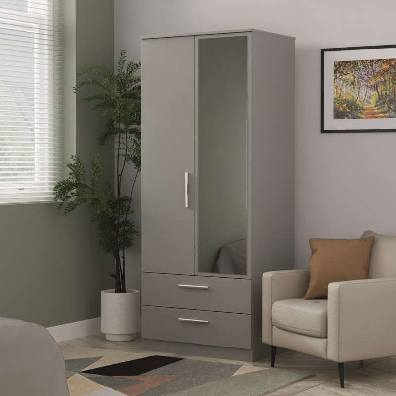 Contrast 2 Door 2 Drawer Mirrored Robe in Dusk Grey (Ready Assembled)