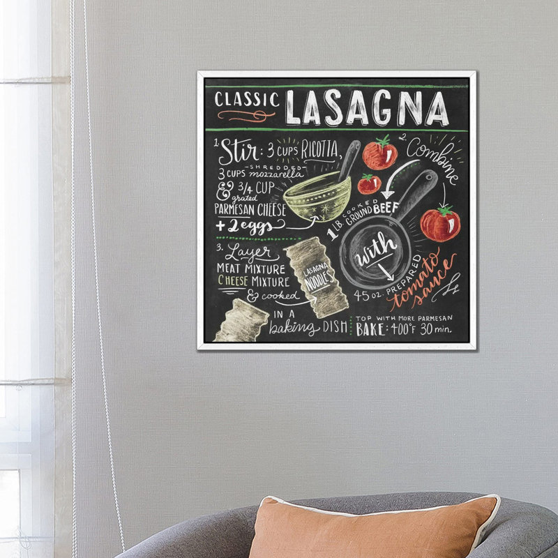 Lasagna Recipe - Print on Canvas, 66.04cm H x 66.04cm W x 3.81cm D, White Floater Framed