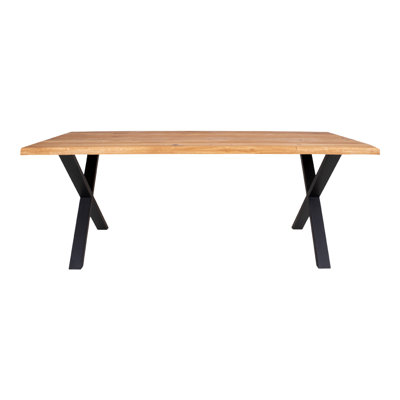 Elsass Oak Solid Wood Top Metal Base Dining Table