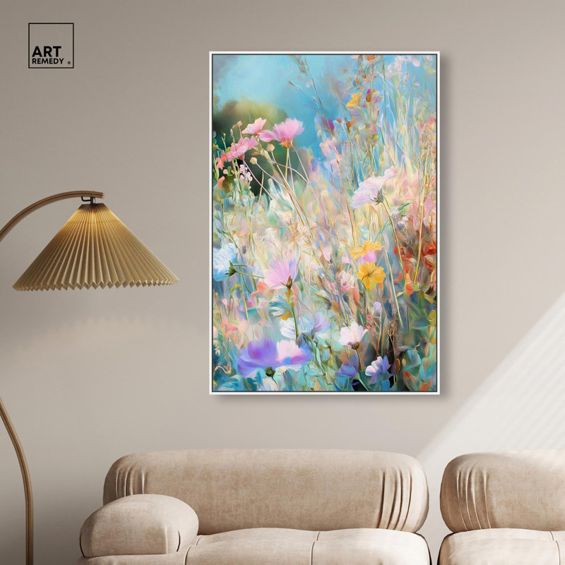 Toile Cosmos Cascade par Art Remedy, H 16 po x l 11 po, Cadre flottant, Noir