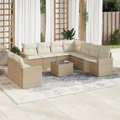 Ensemble de canapé de jardin en rotin PE Vidaxl, acier thermolaqué, verre trempé